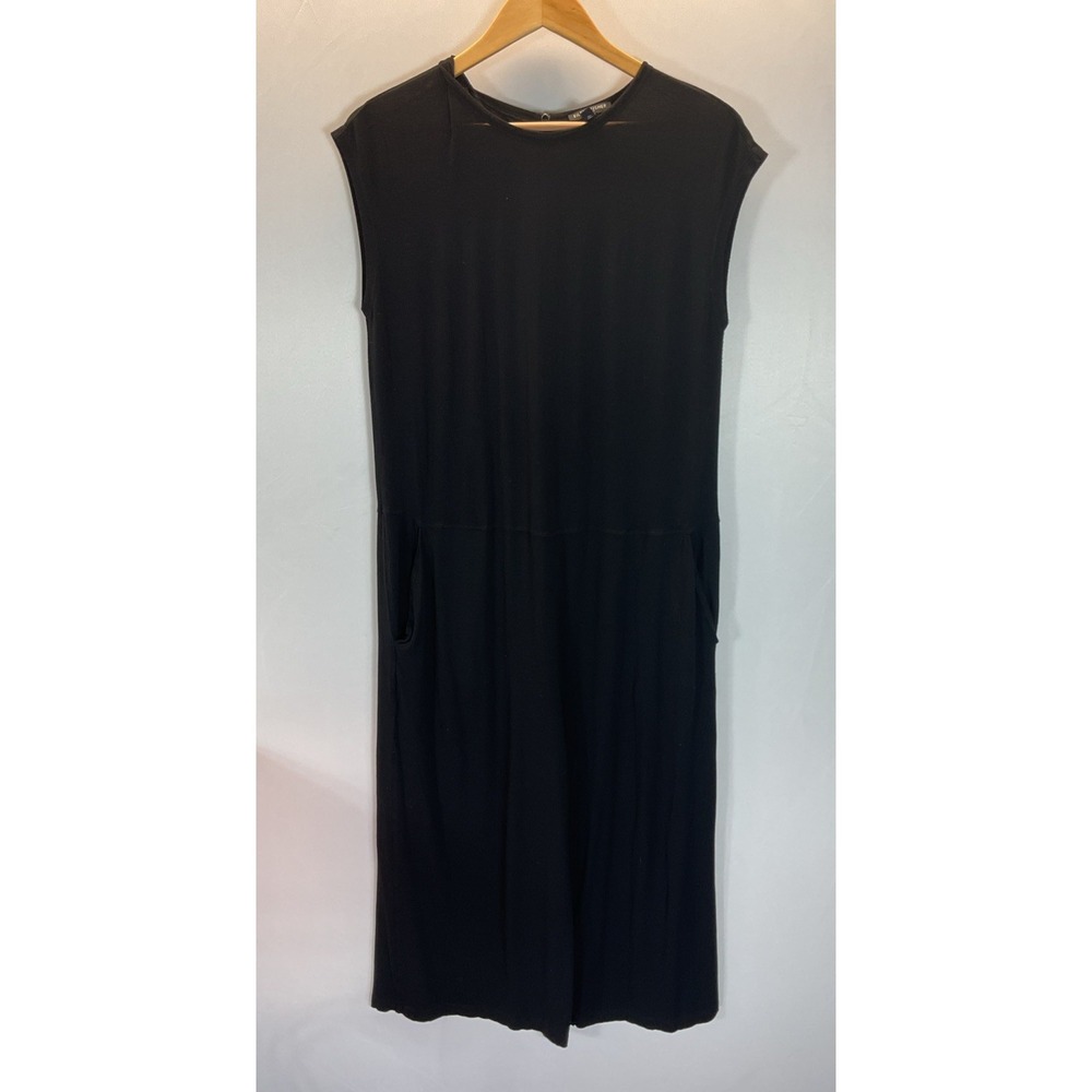 Eileen Fisher‎ Viscose Jersey Wide Leg Cropped Jumpsuit Black Size Petite Medium